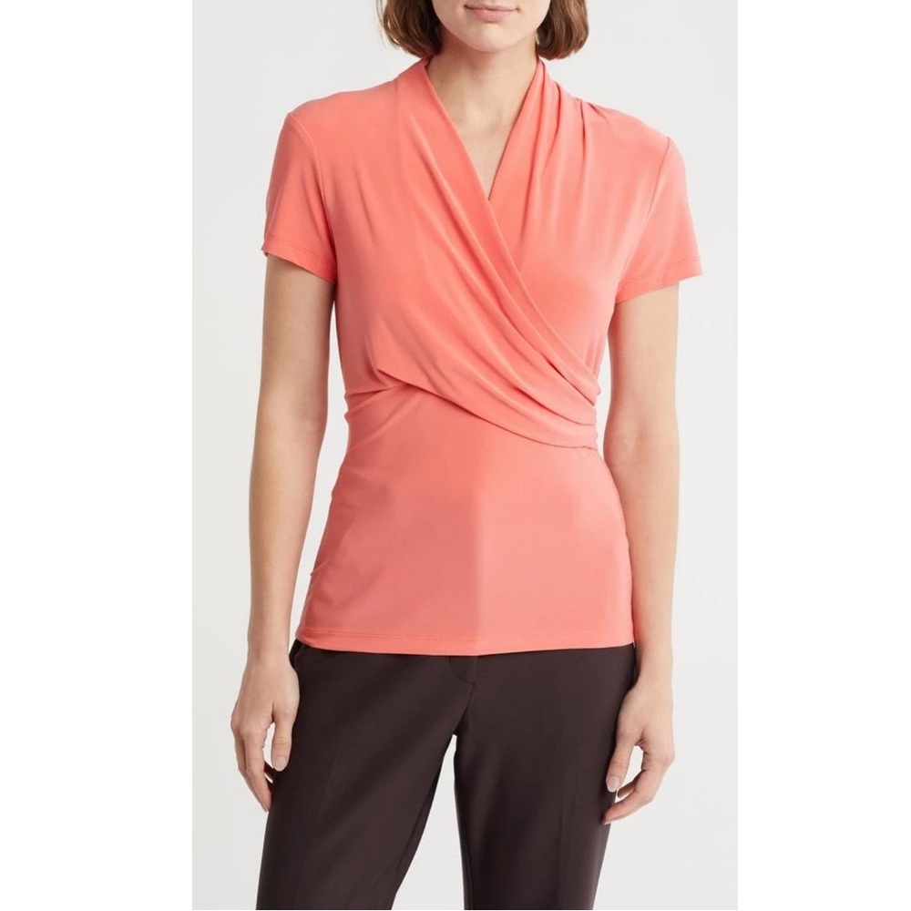 NWT DKNY Surplice V-Neck Short Sleeve Top Pink